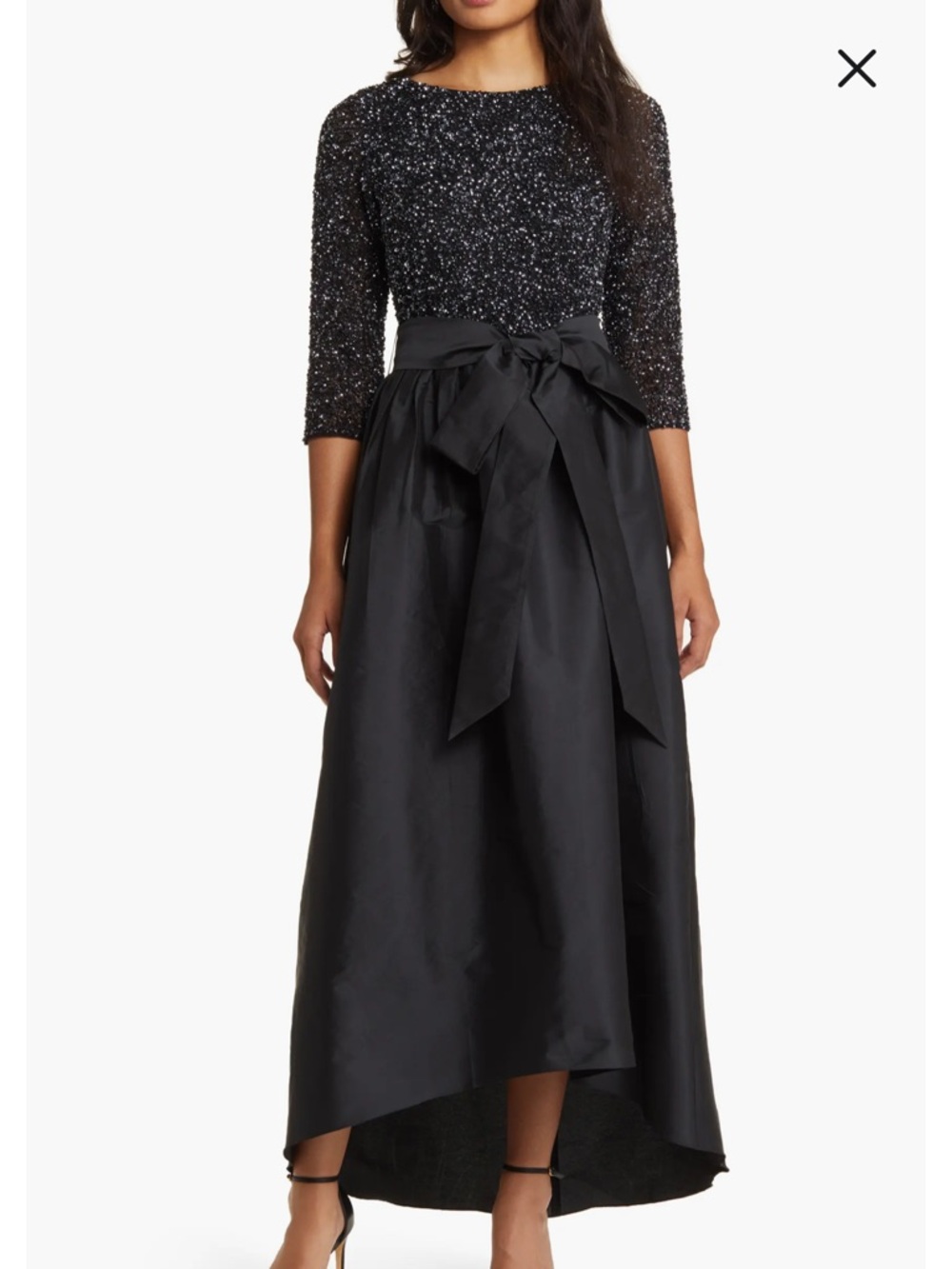 Pisarro Nights Black Sequin Bodice High-Low Evening Dress